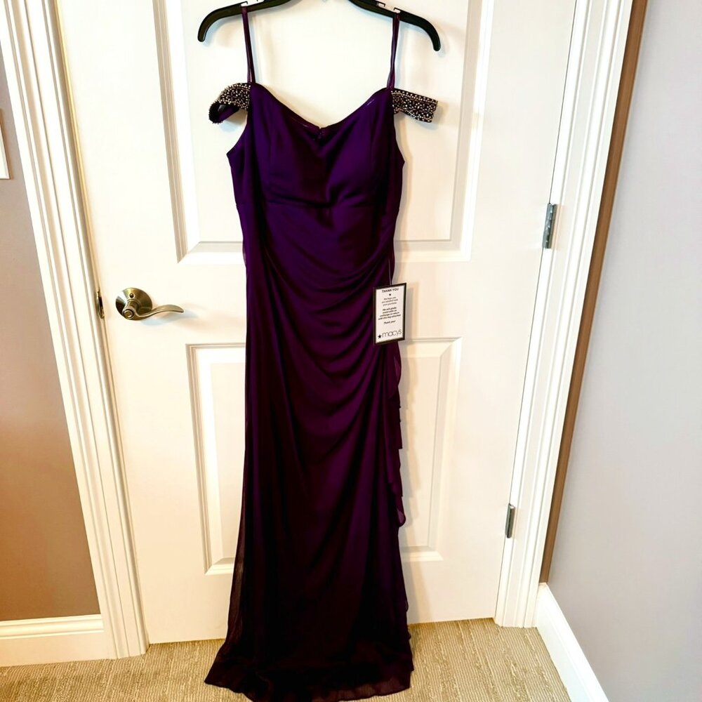 Gorgeous deep plum prom/special occasion gown with beaded trim